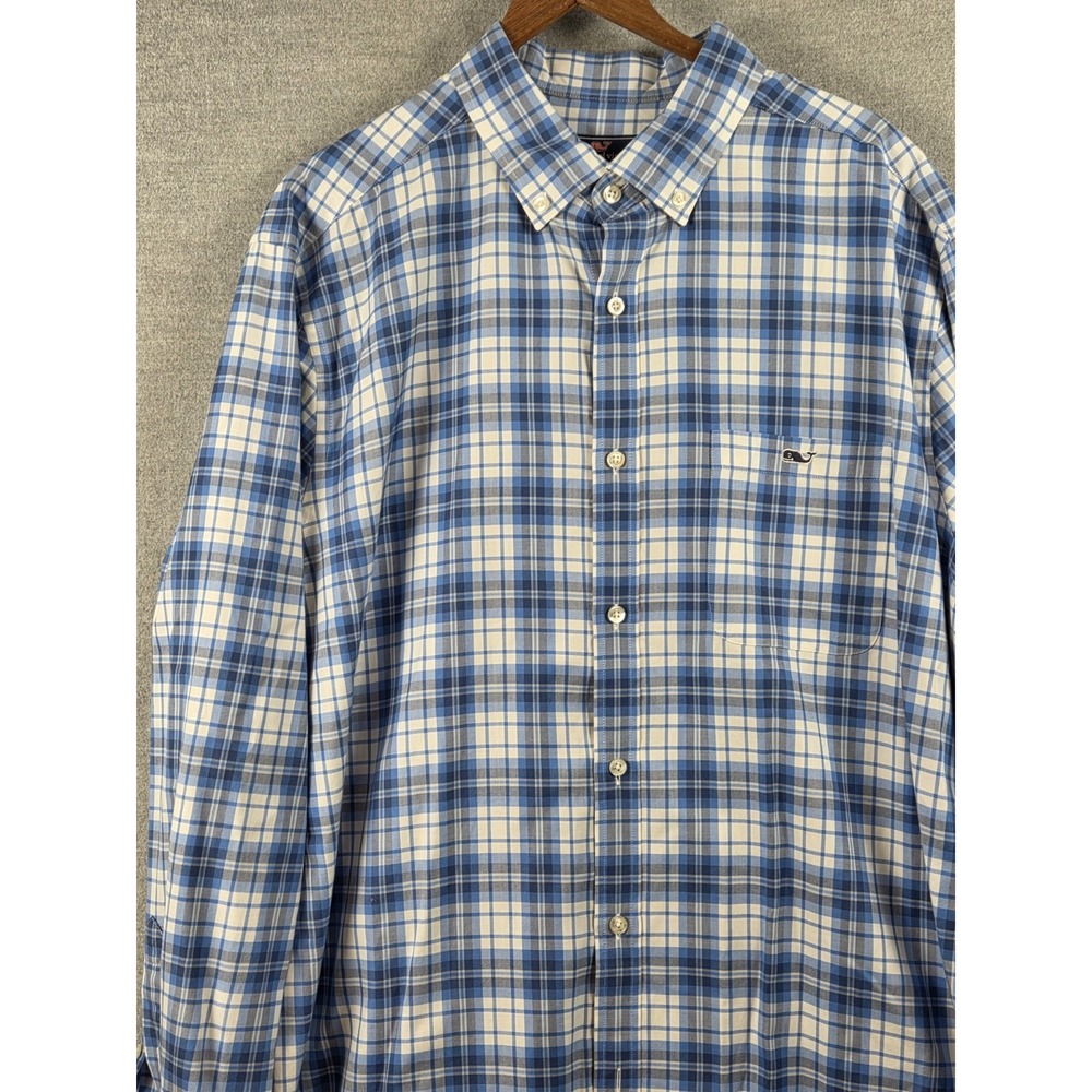 Vineyard Vines Tucker Shirt Classic Fit Blue White Check Black Whale Mens XL